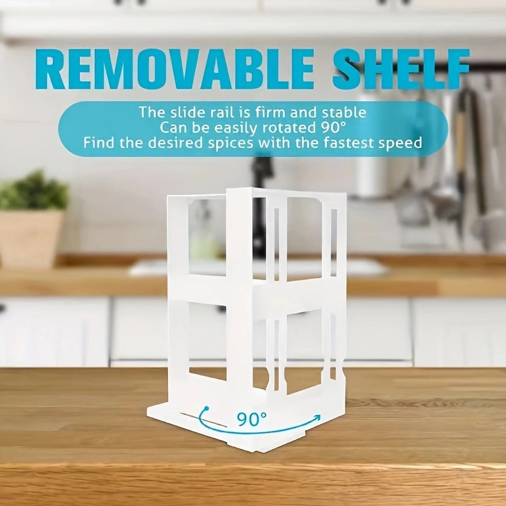 1 PC spice storage rack,90 degree swivel item storage rack, countertop 2 tier storage rack,small storage and organizer rack