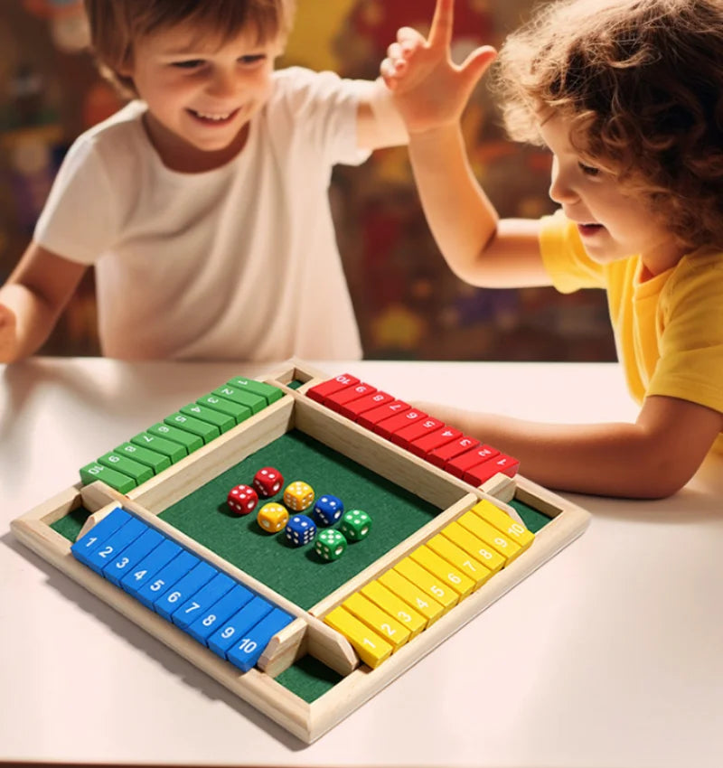 Arithmetic Dice Board Game Four-Sided Flip Card Games Box Dice Toys Wooden Flaps Dices 4 Players Party Number Game Board Games