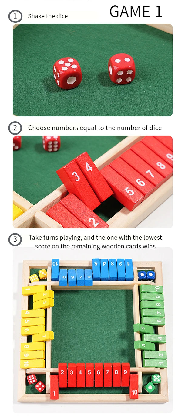 Arithmetic Dice Board Game Four-Sided Flip Card Games Box Dice Toys Wooden Flaps Dices 4 Players Party Number Game Board Games
